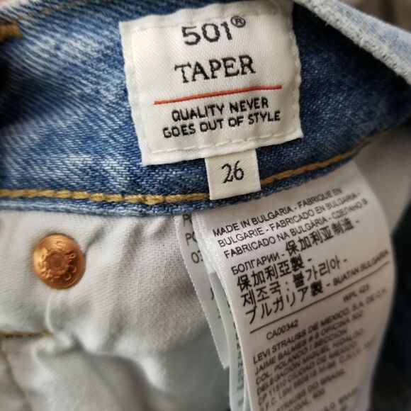 Levis 501 Button Fly Mom Jeans 26 Taper Made Crafted Distress Selvedge Ripped - Picture 10 of 12